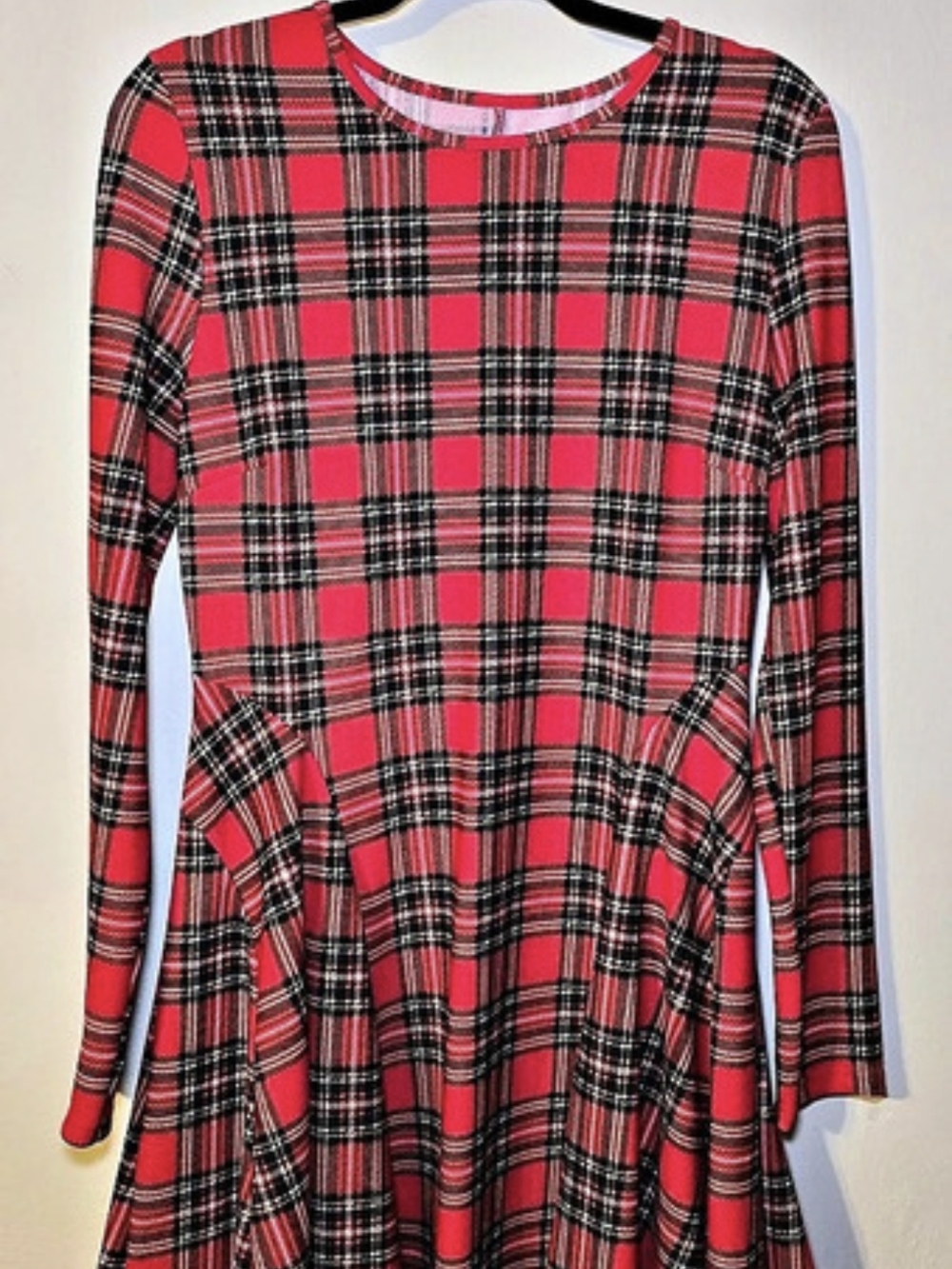 Plaid Long Sleeve Mini Dress in Pink & Black Like New